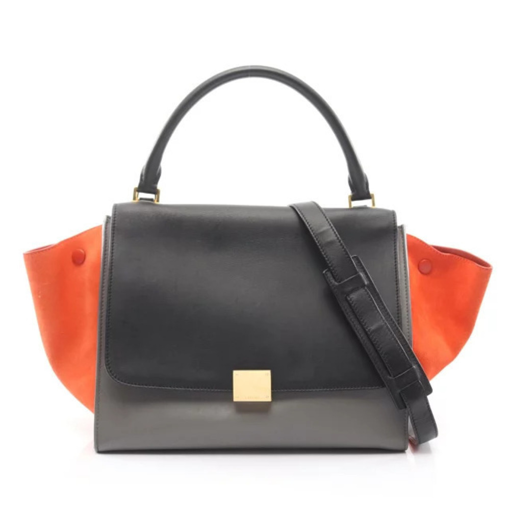 Celine Trapeze Handbag Leather Suede Black Brown Gray